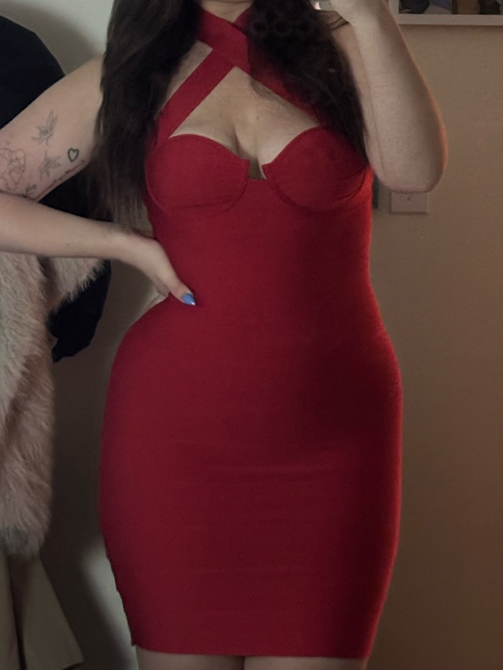 Fashion Nova Red Cross-Neck Bodycon Dress